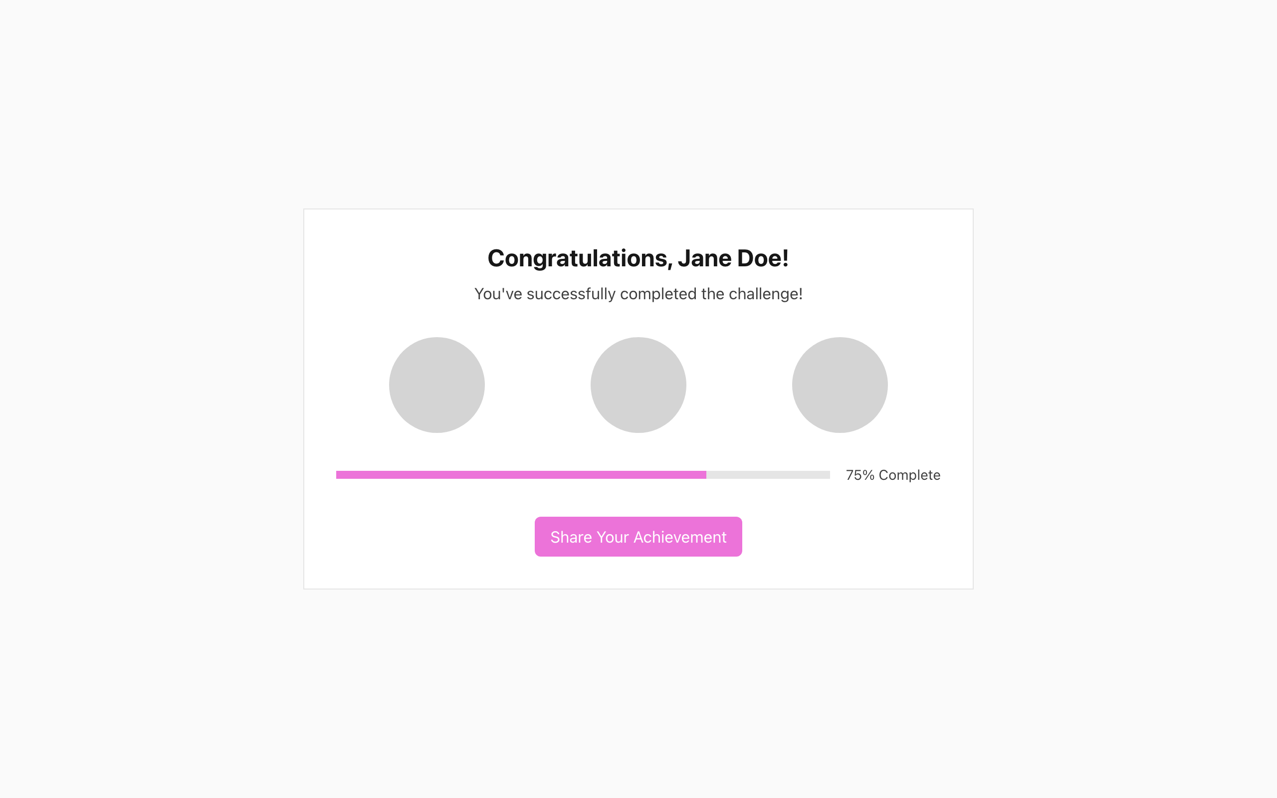 Wireframe example for Acknowledgement & Success