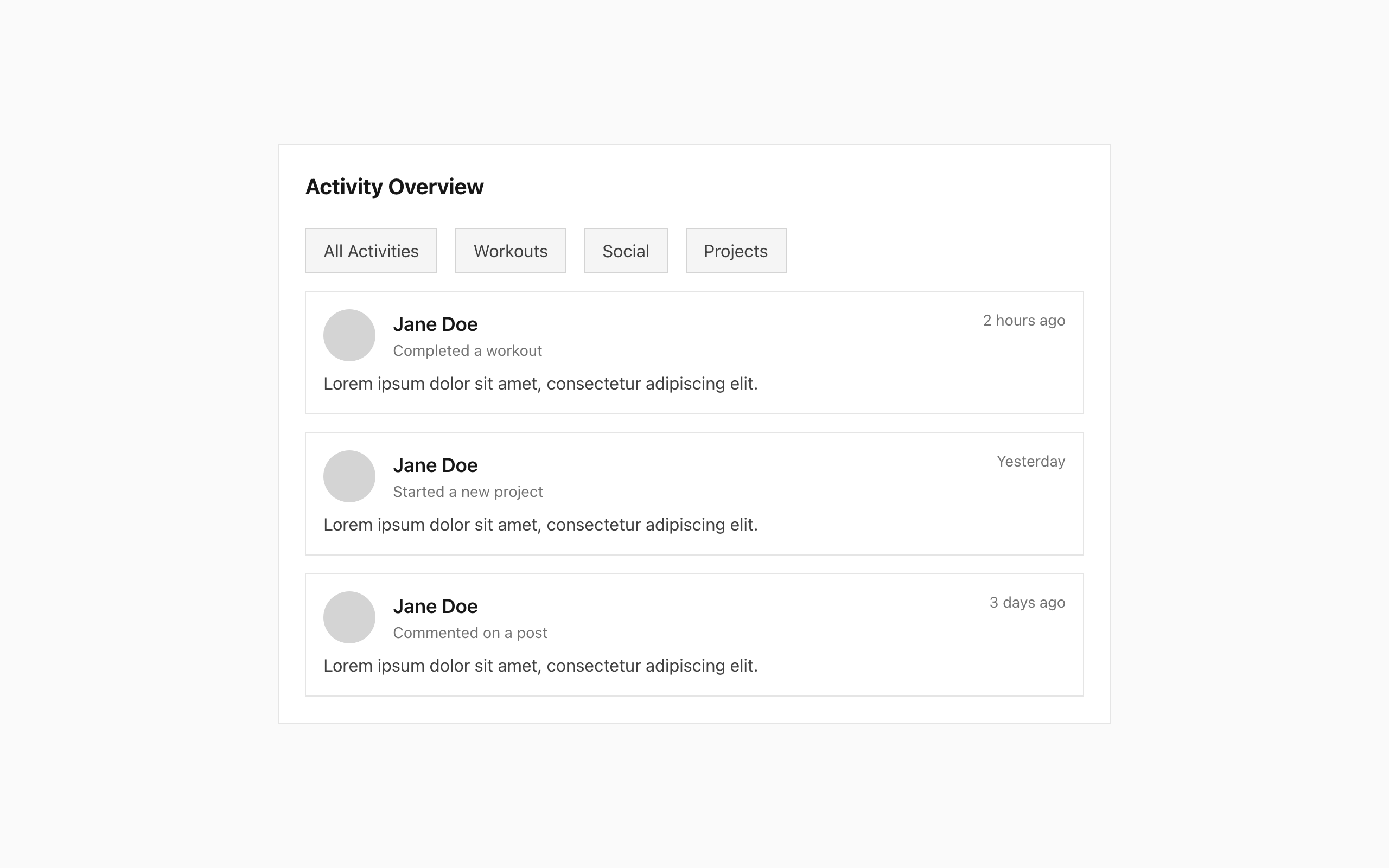 Wireframe example for Activity views
