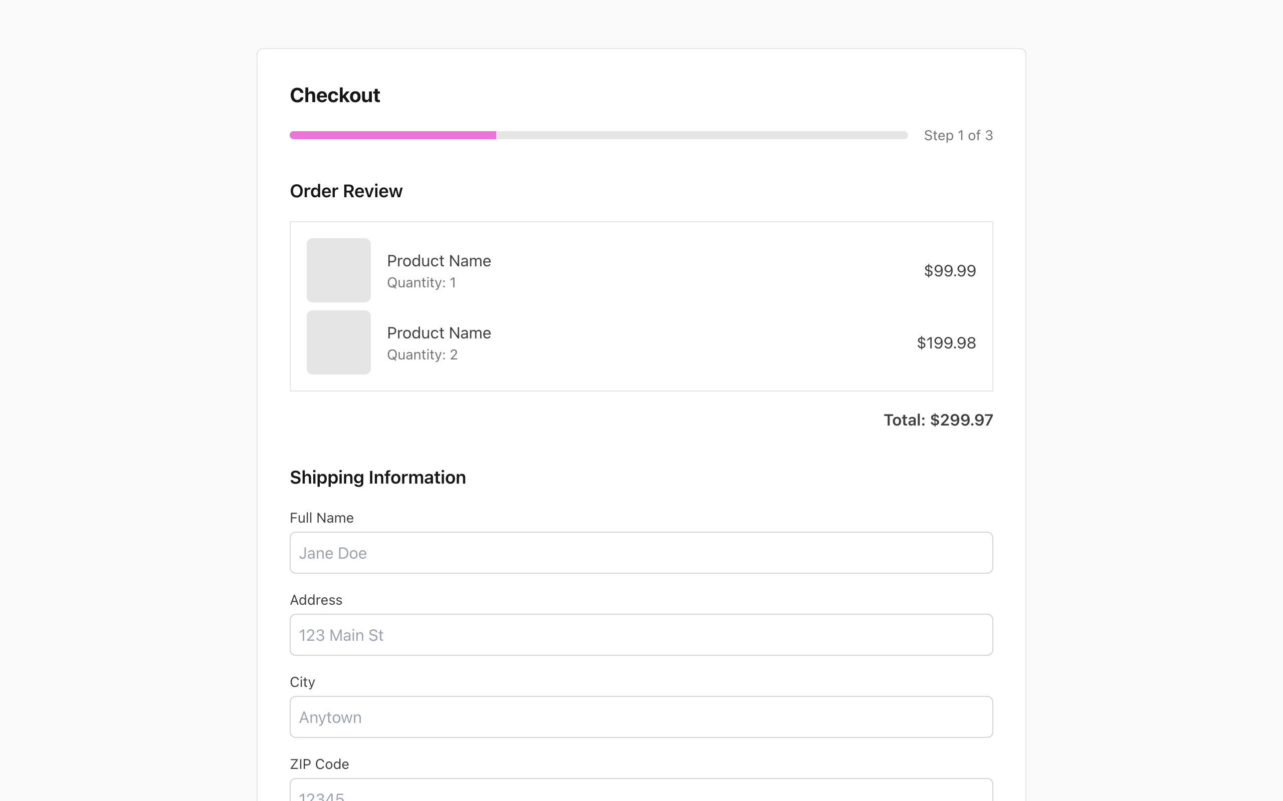 Wireframe example for Checkout