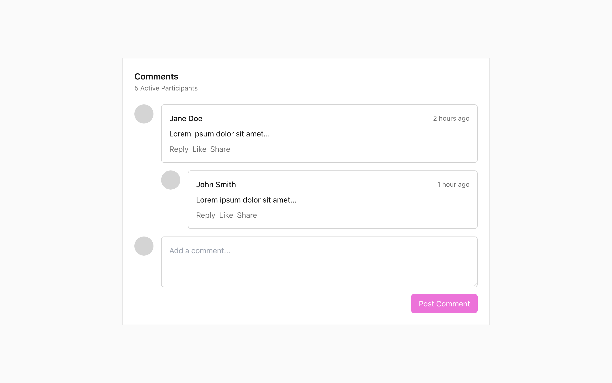 Wireframe example for Comment