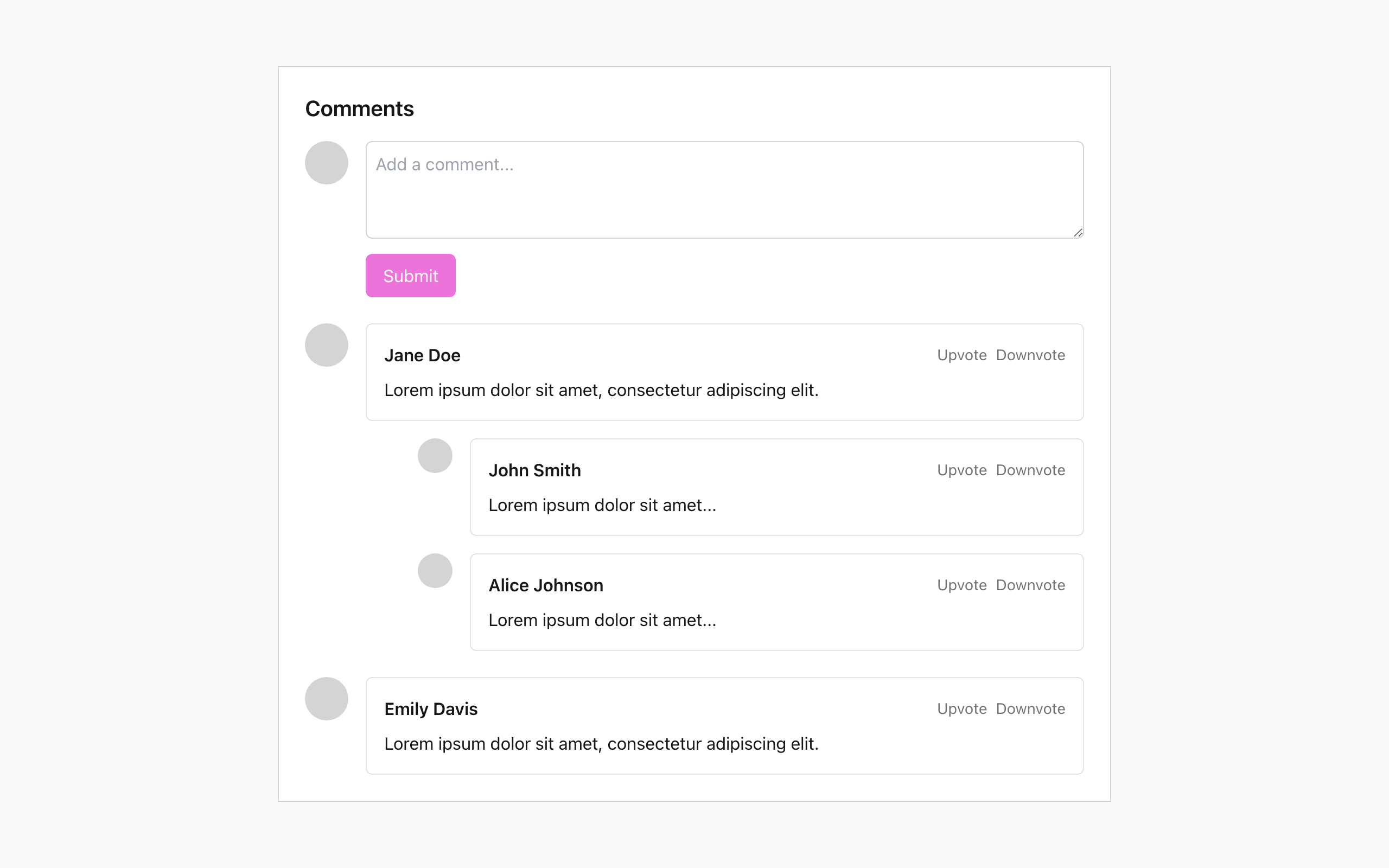 Wireframe example for Comment section