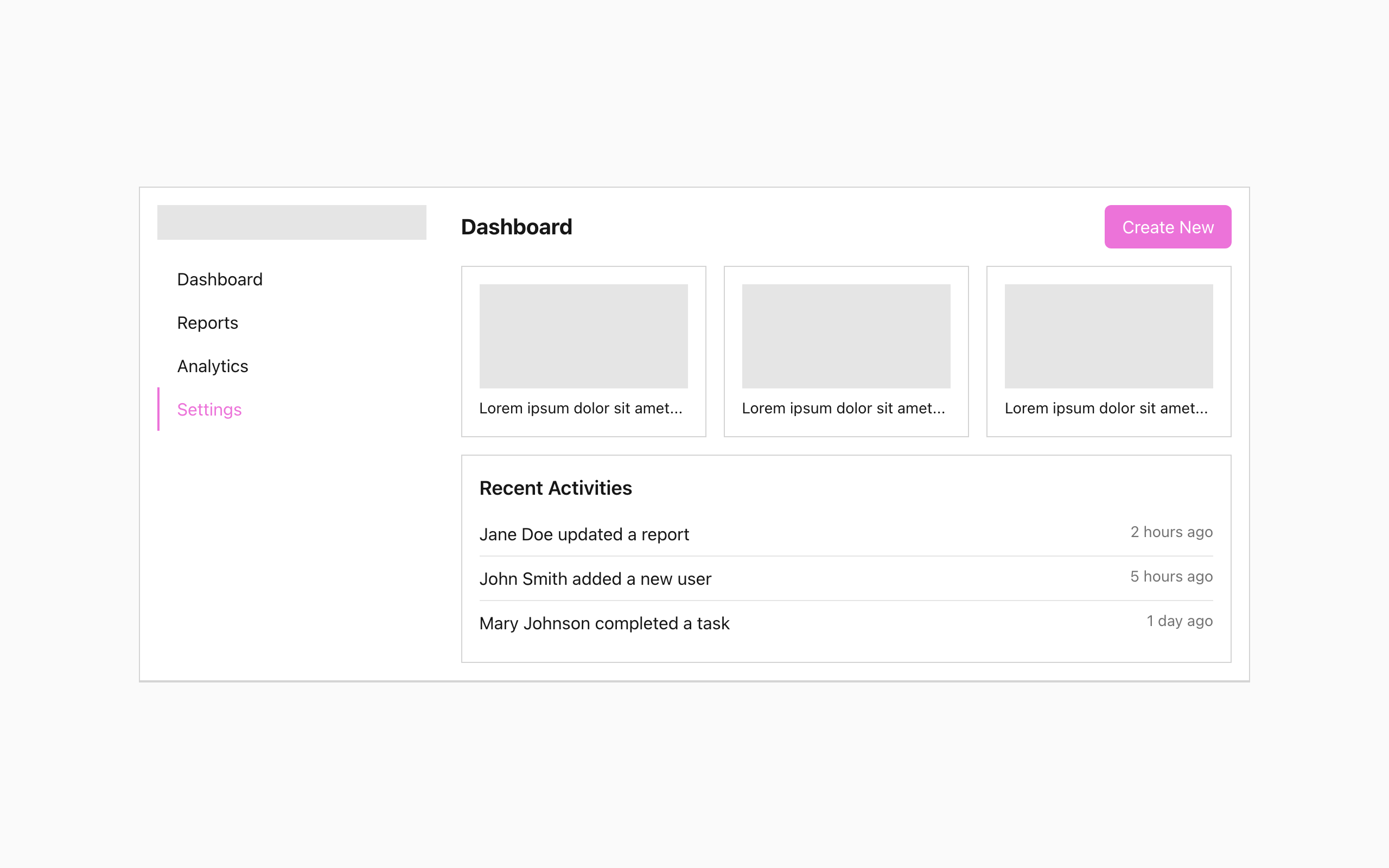 Wireframe example for Dashboard