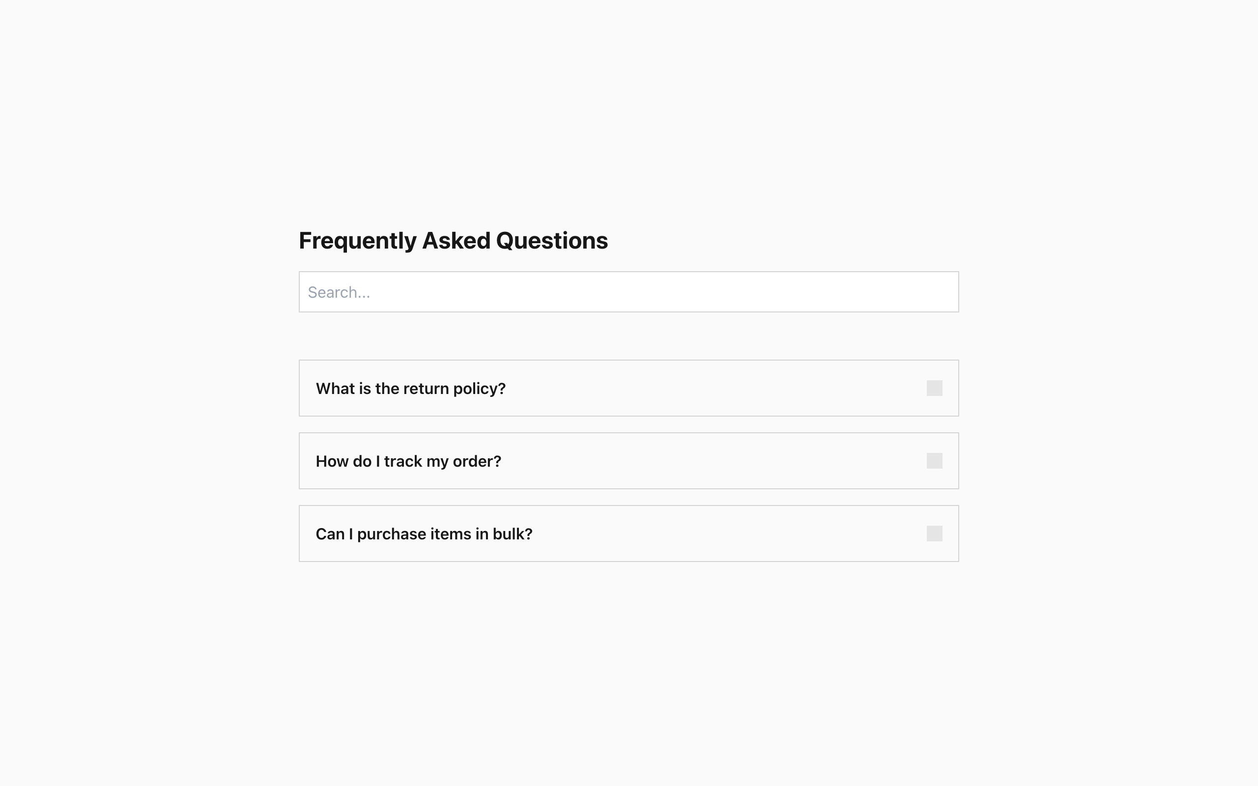 Wireframe example for FAQ Section