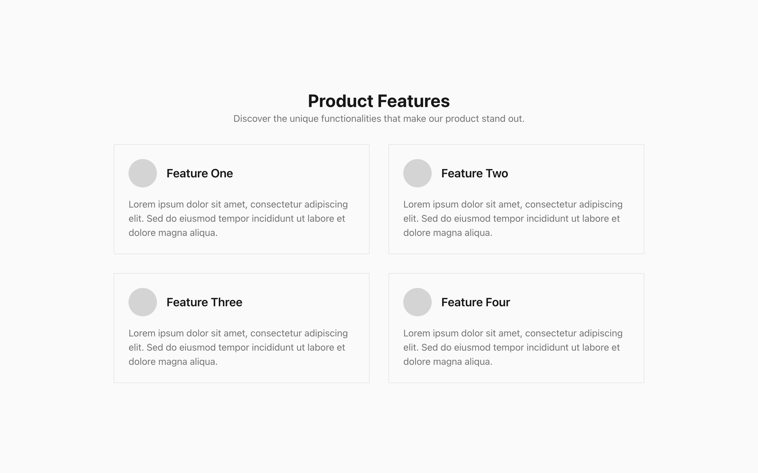 Wireframe example for Features Page