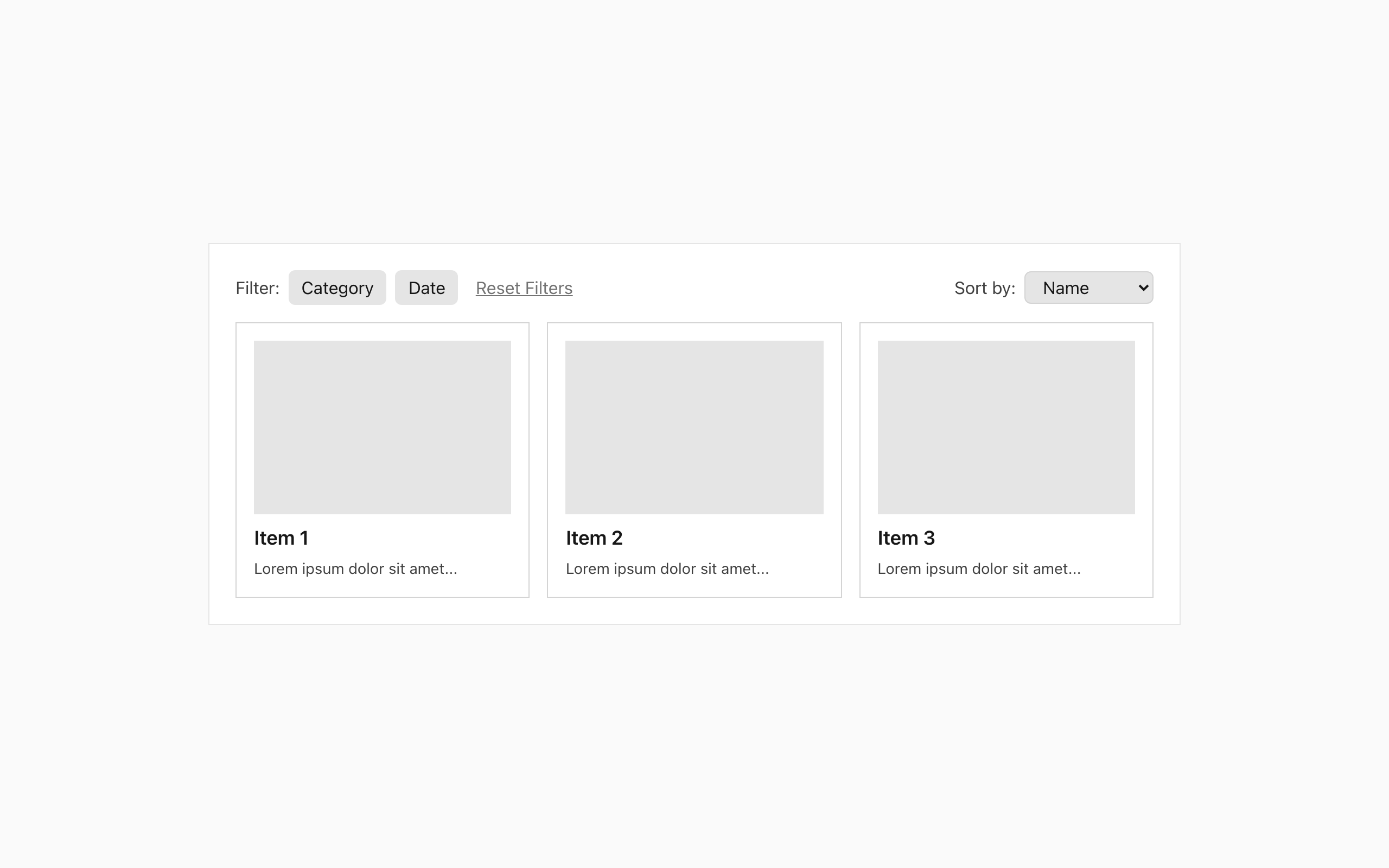 Wireframe example for Filtering & Sorting