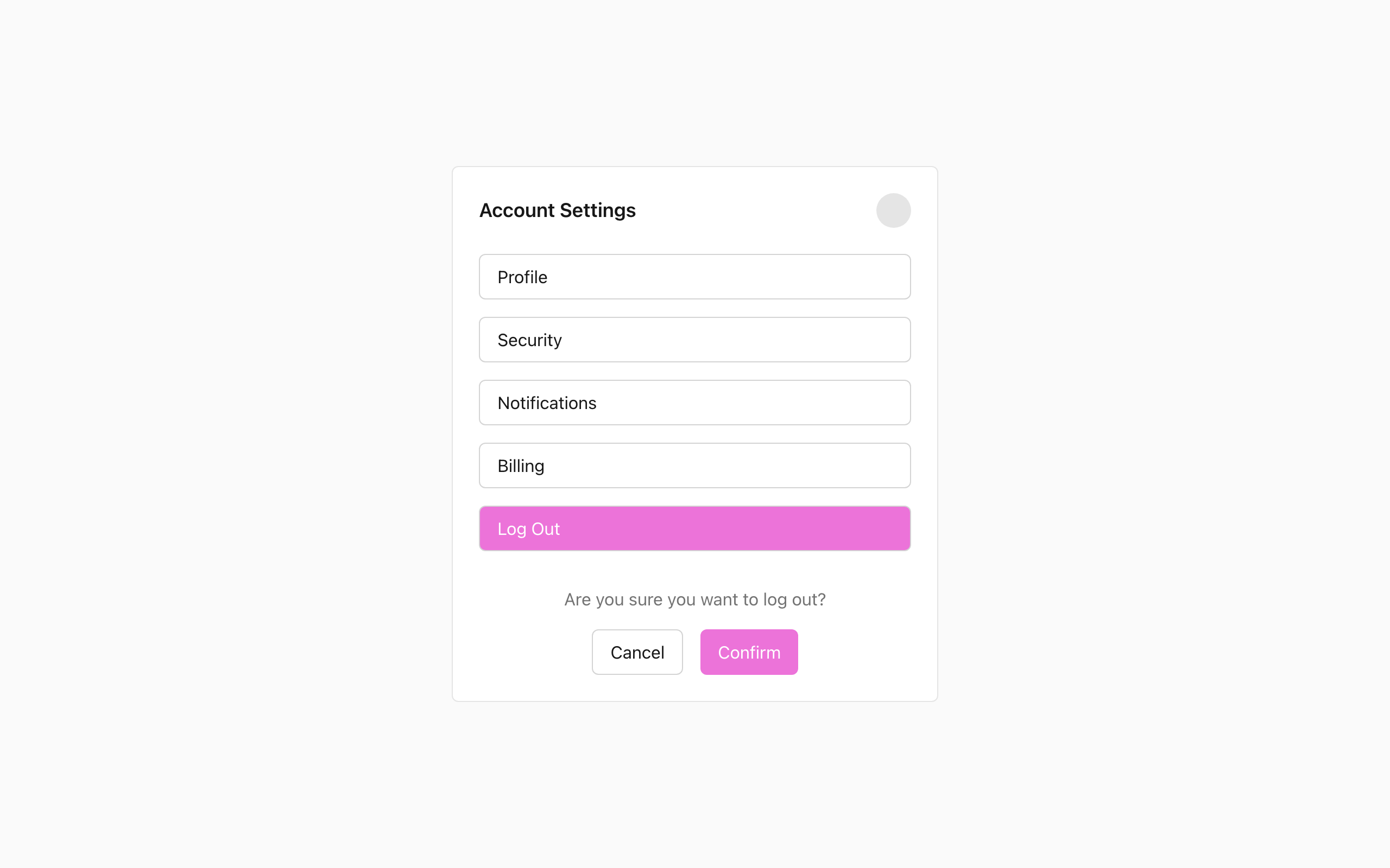 Wireframe example for Logging Out