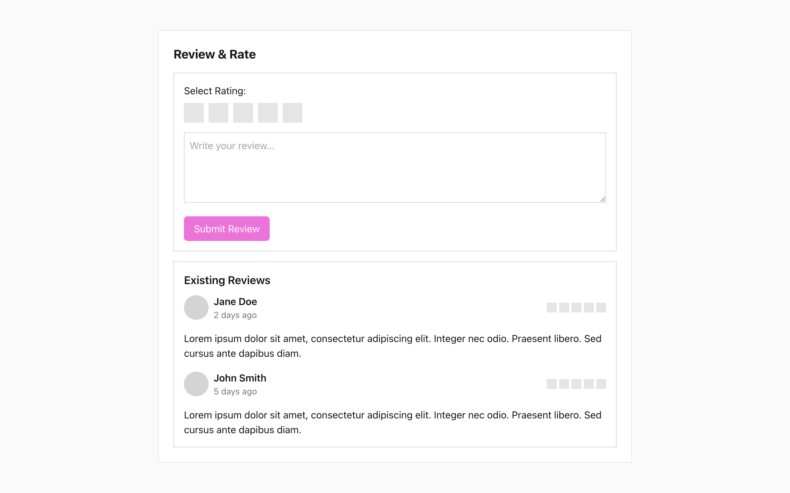 Wireframe example for Reviewing & Rating