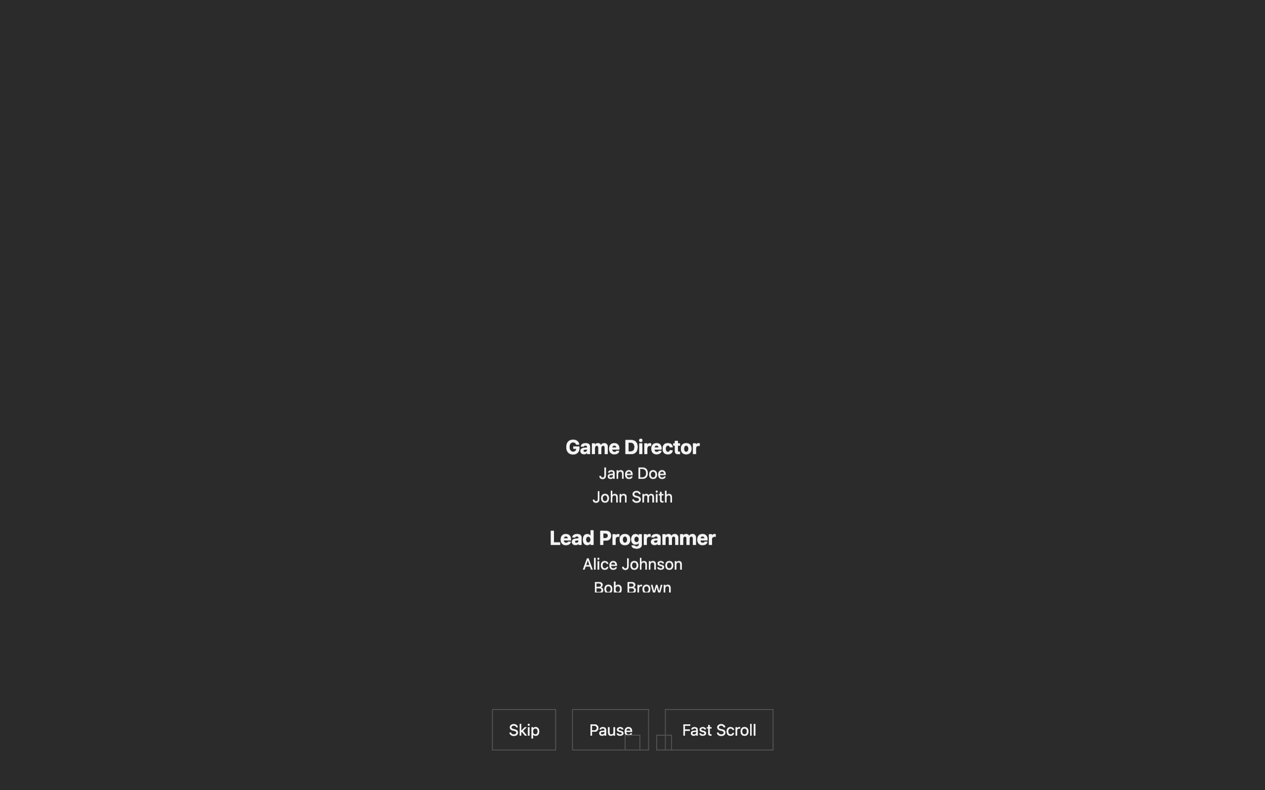 Wireframe example for Credits Screen