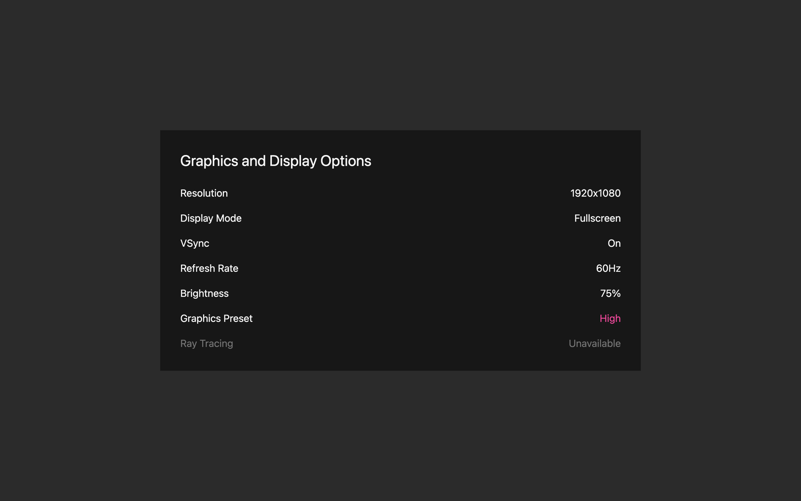 Wireframe example for Graphics and Display Options