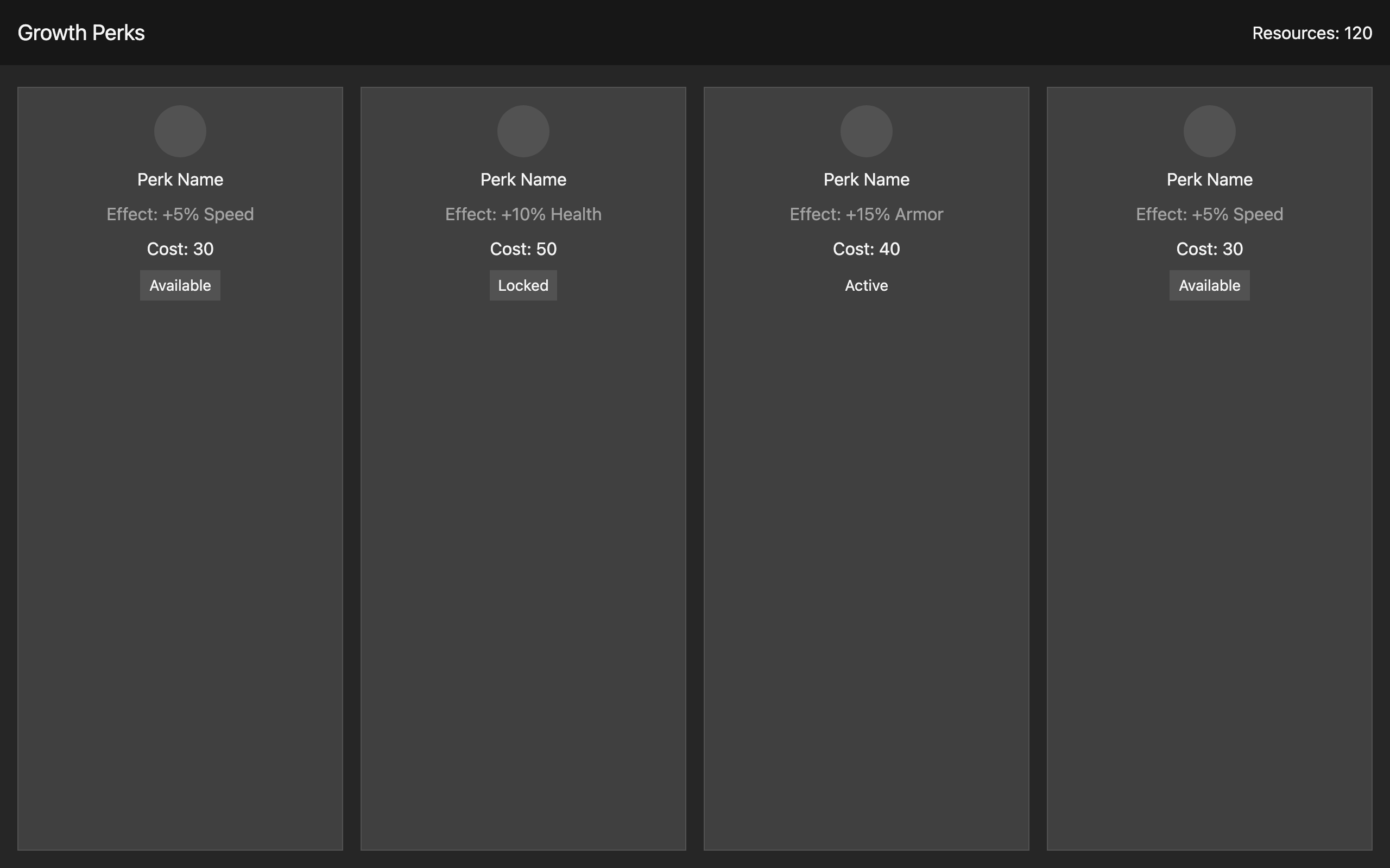 Wireframe example for Growth Perks Grid