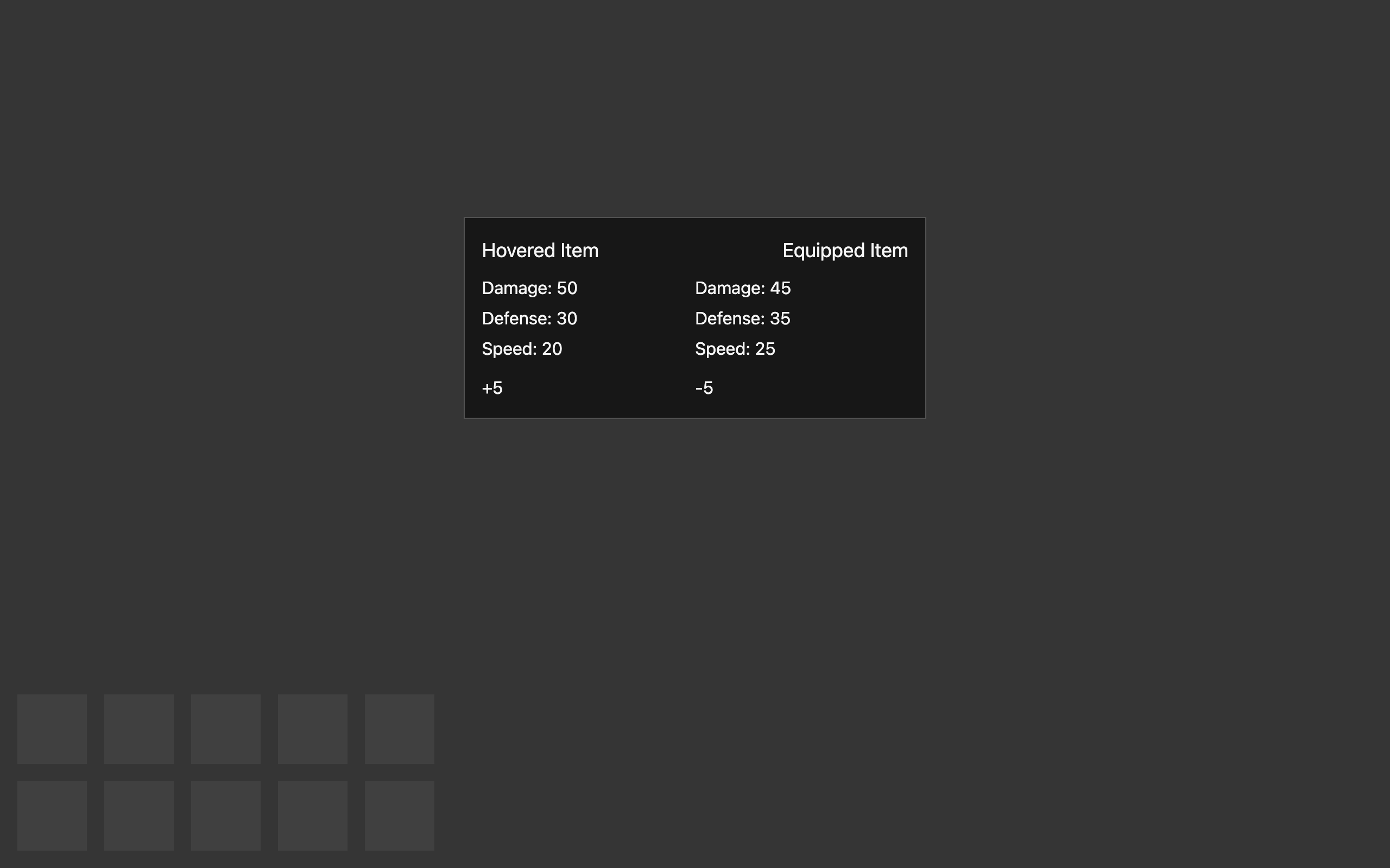 Wireframe example for Item Comparison Tooltip