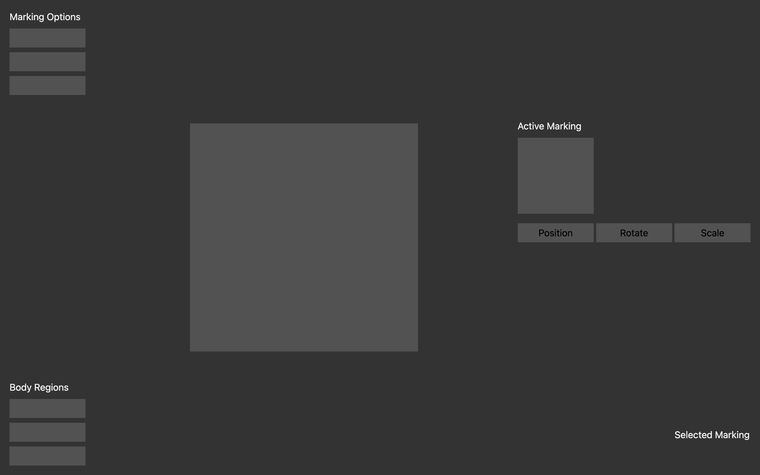 Wireframe example for Tattoo/Marking Editor