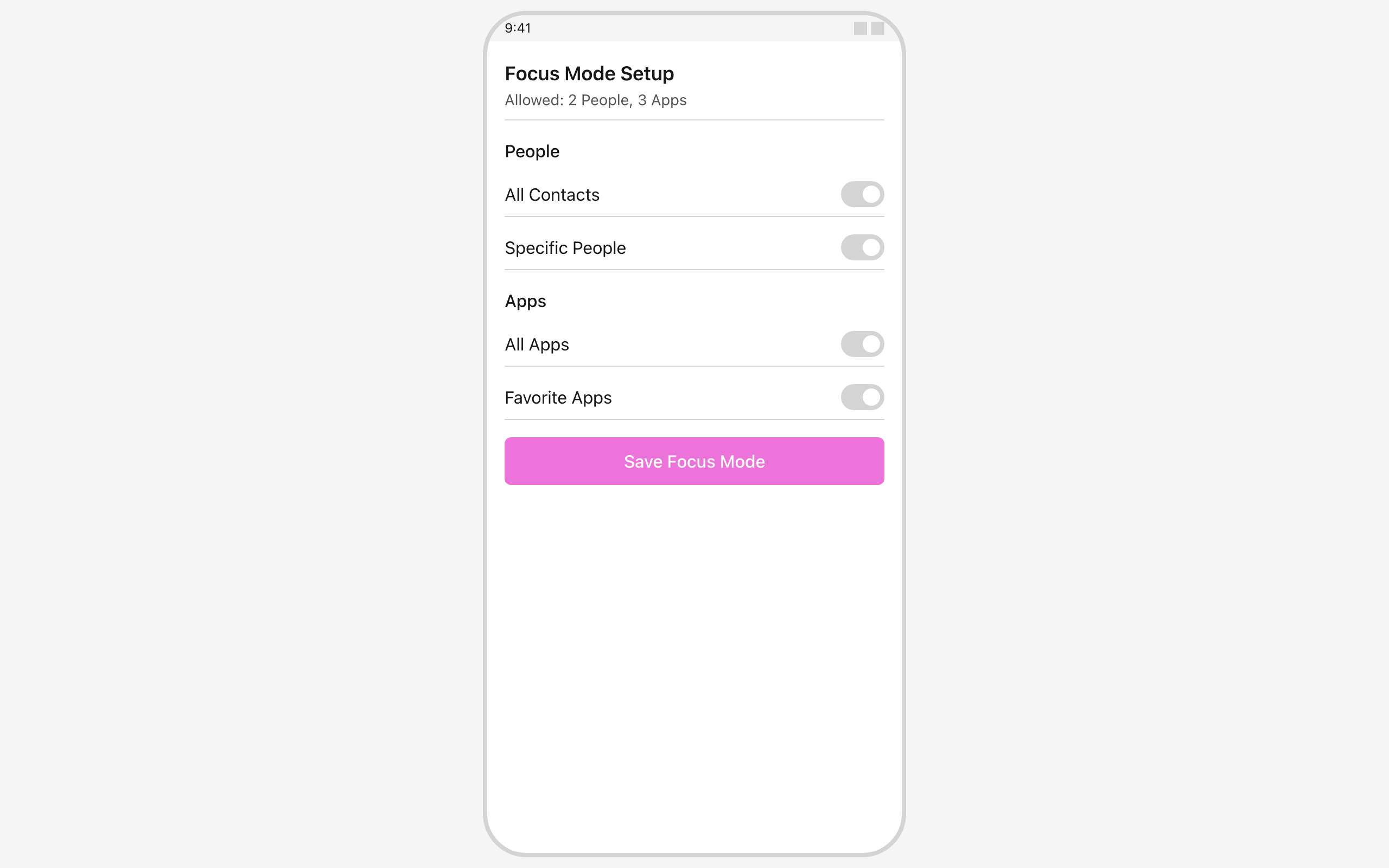 Wireframe example for Focus / Do-Not-Disturb Setup