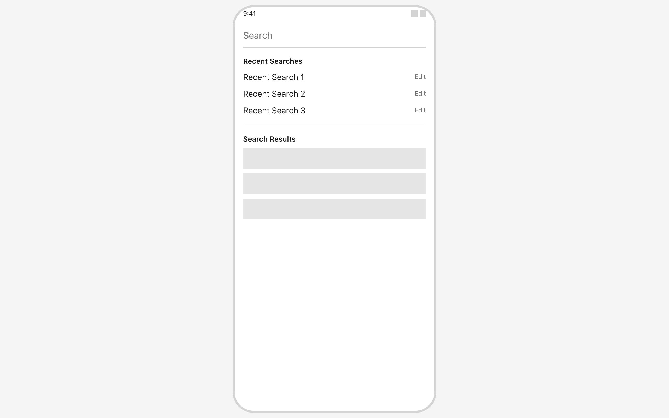 Wireframe example for In-App Search Screen