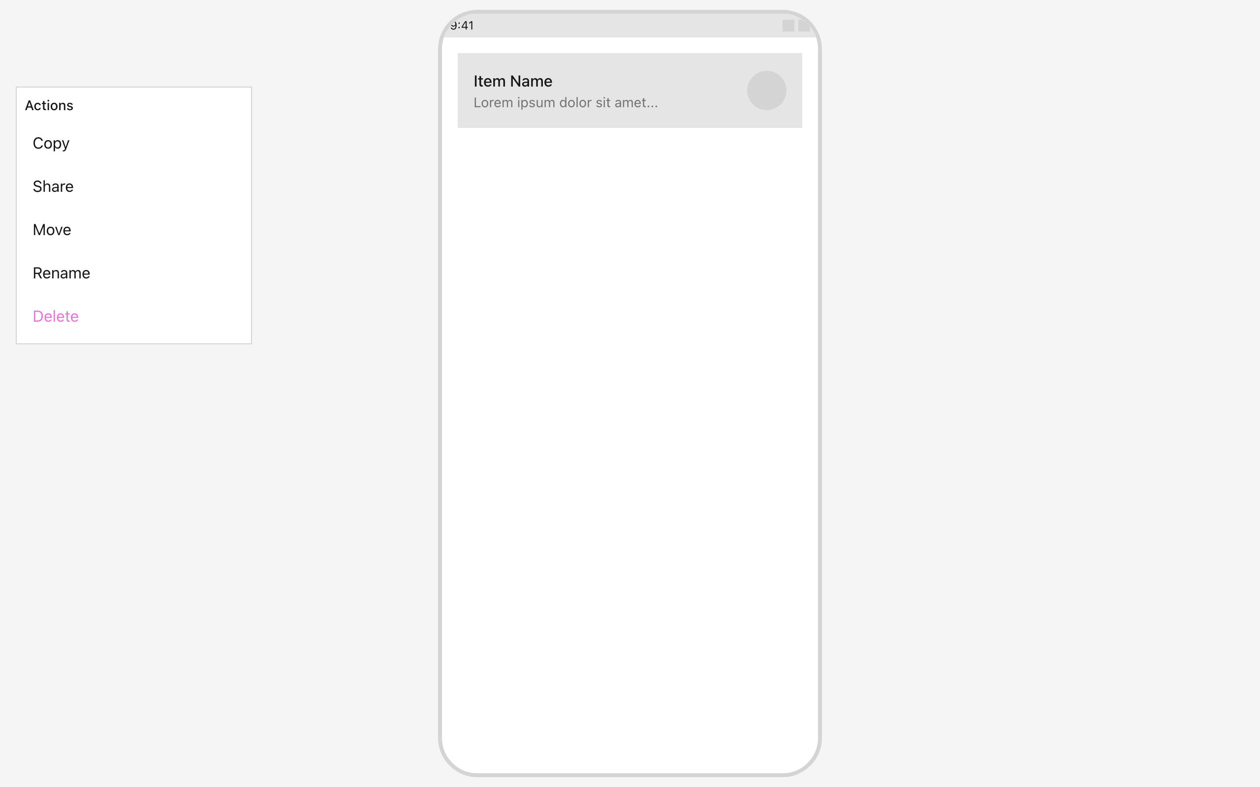 Wireframe example for Long Press Context Menu