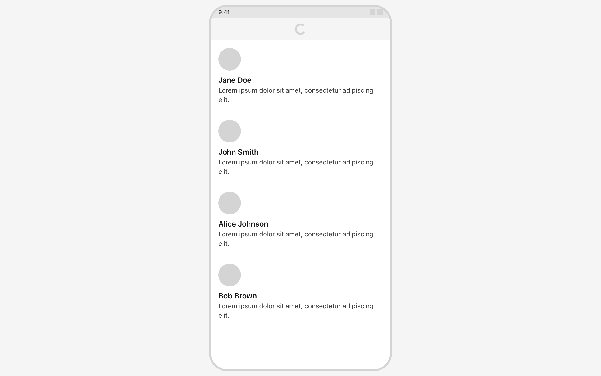 Wireframe example for Pull-to-Refresh Feed