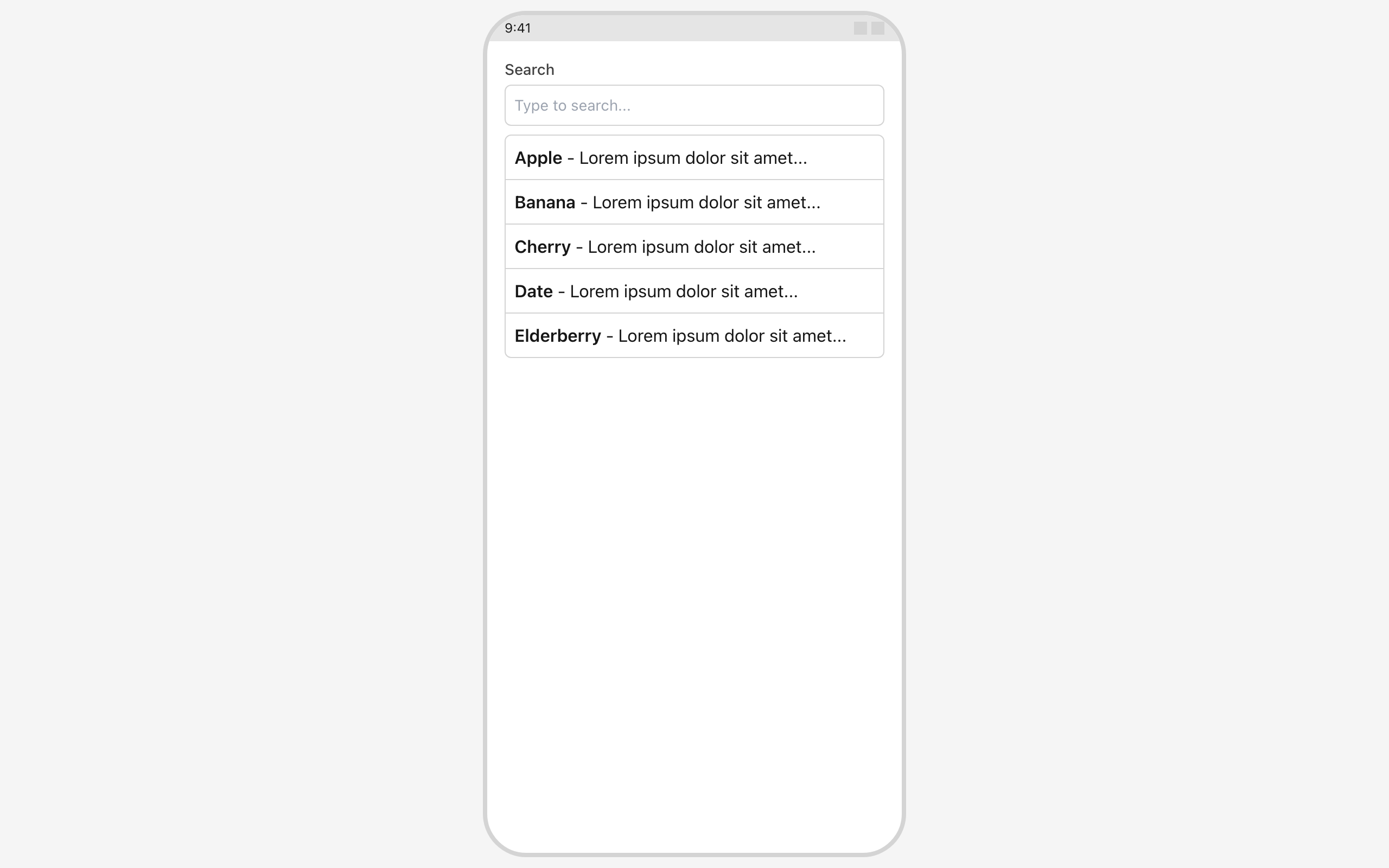 Wireframe example for Searchable Dropdown (Autocomplete)