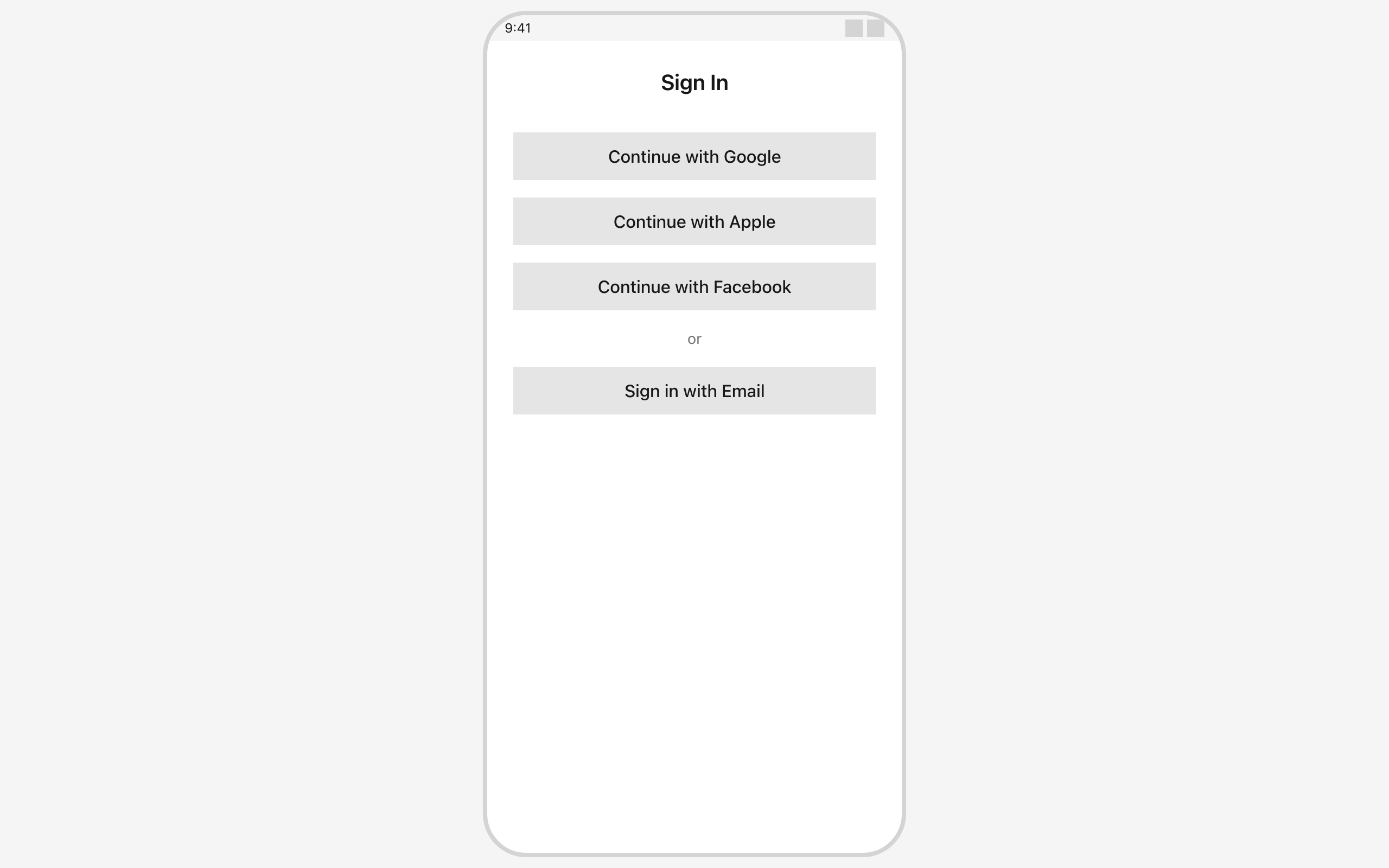 Wireframe example for Social Login Options