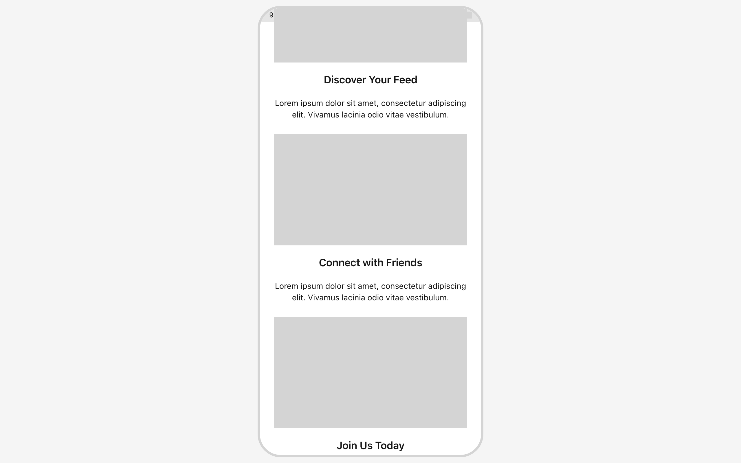 Wireframe example for Social Media Onboarding Carousel