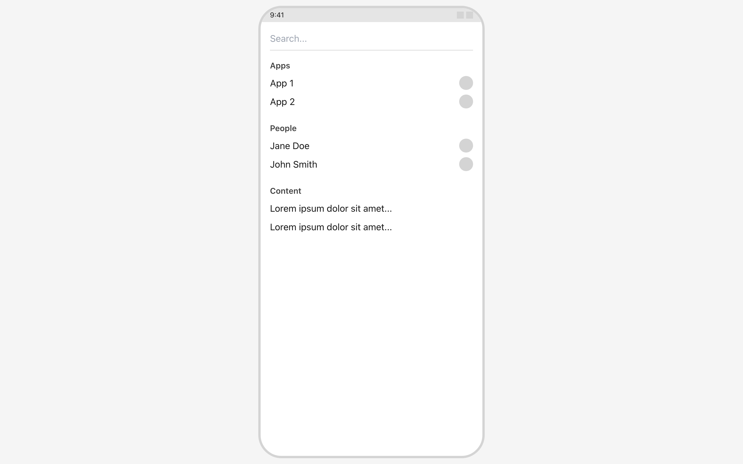 Wireframe example for System Search Overlay