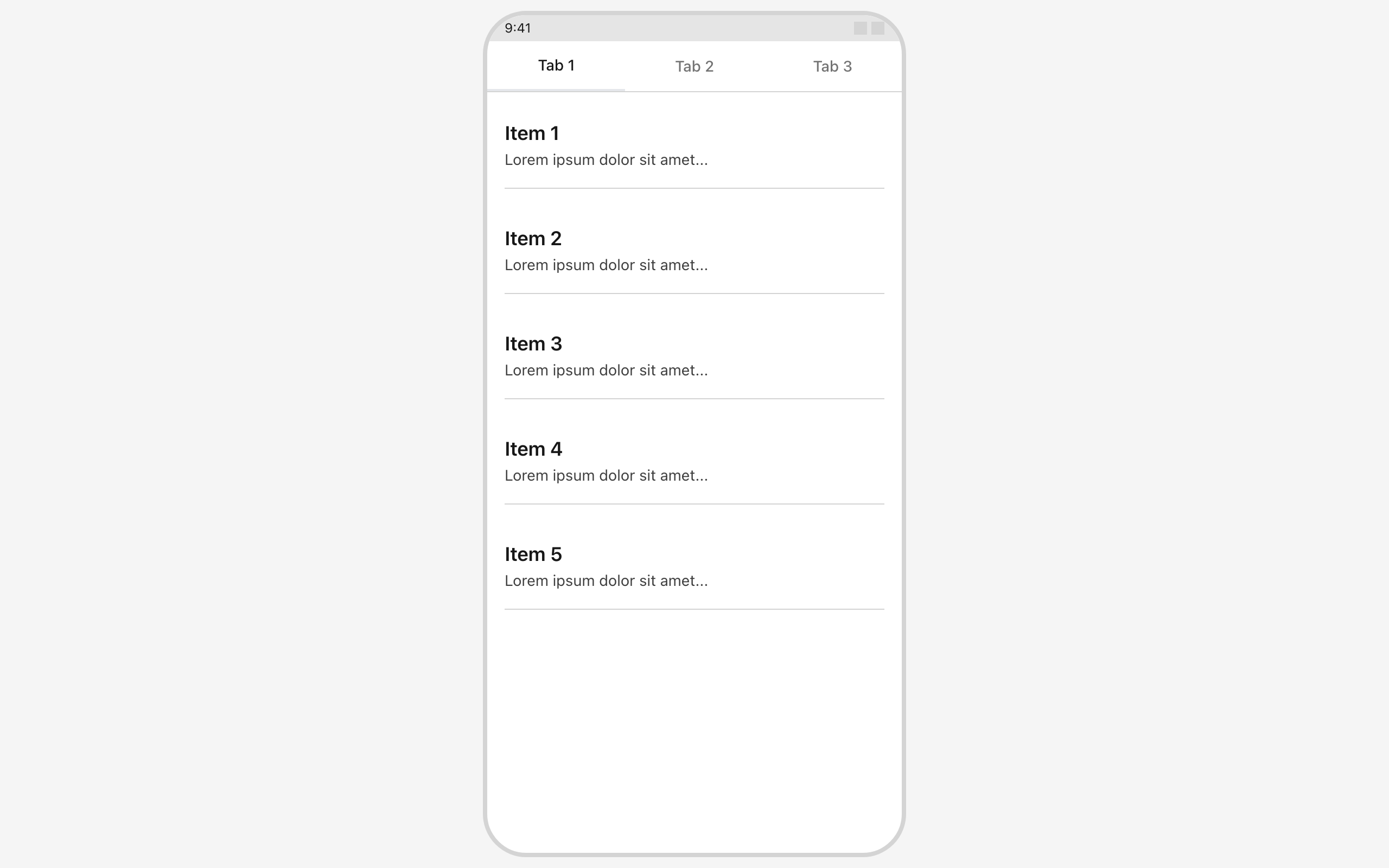 Wireframe example for Tabbed Content Screen