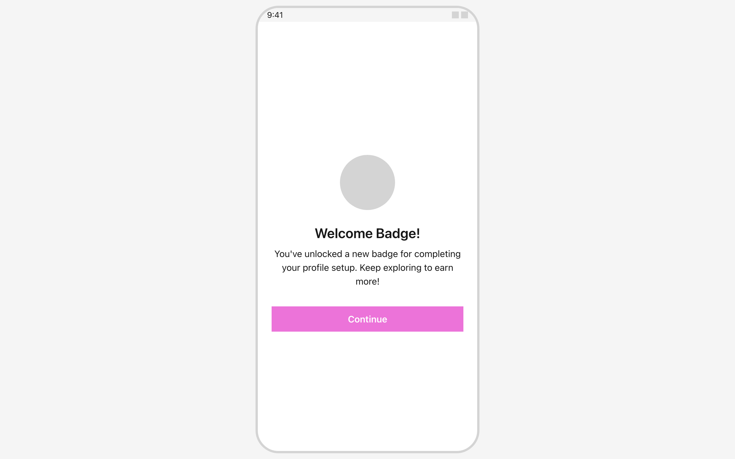 Wireframe example for Welcome Badge Screen