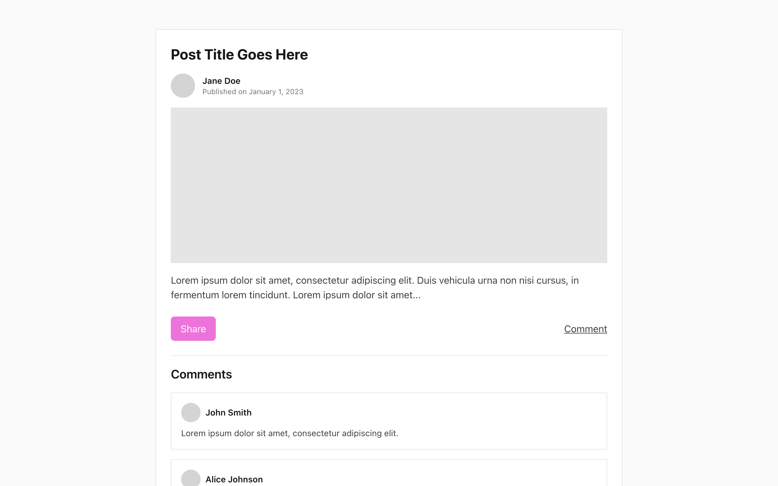 Wireframe example for Post Detail