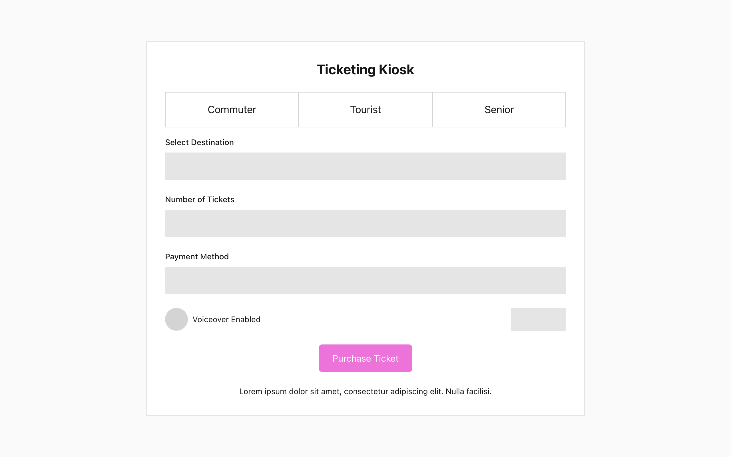 Wireframe example for Public Transport Ticketing Kiosk