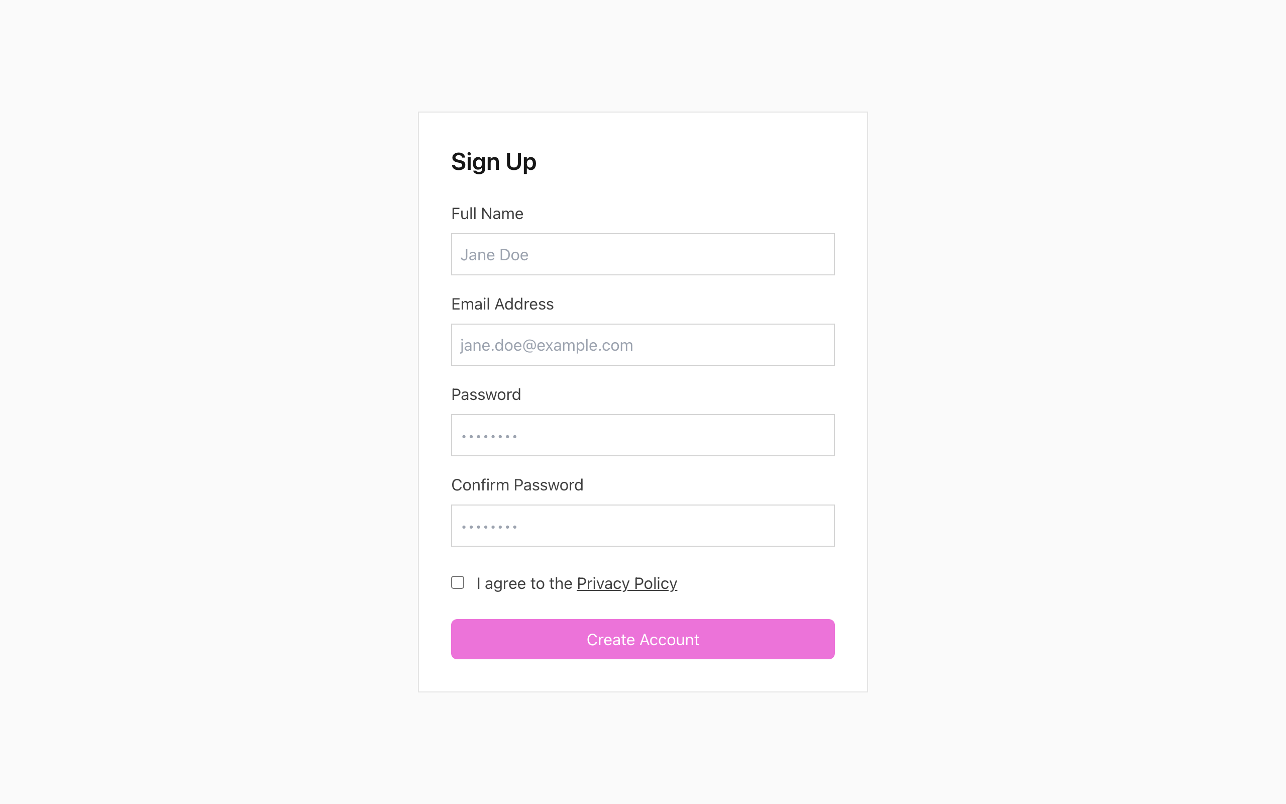 Wireframe example for Signup