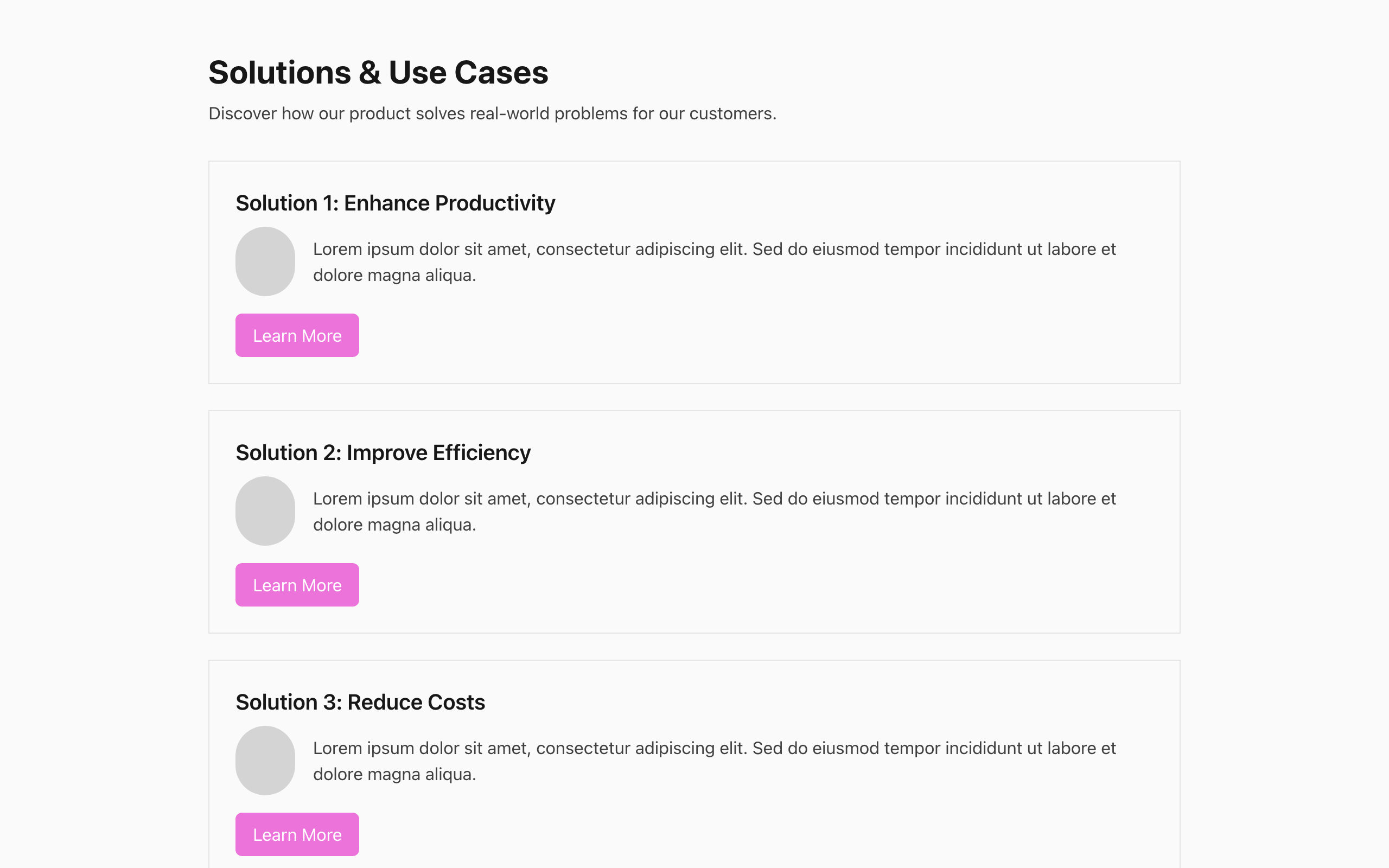 Wireframe example for Solutions & Use Cases Page