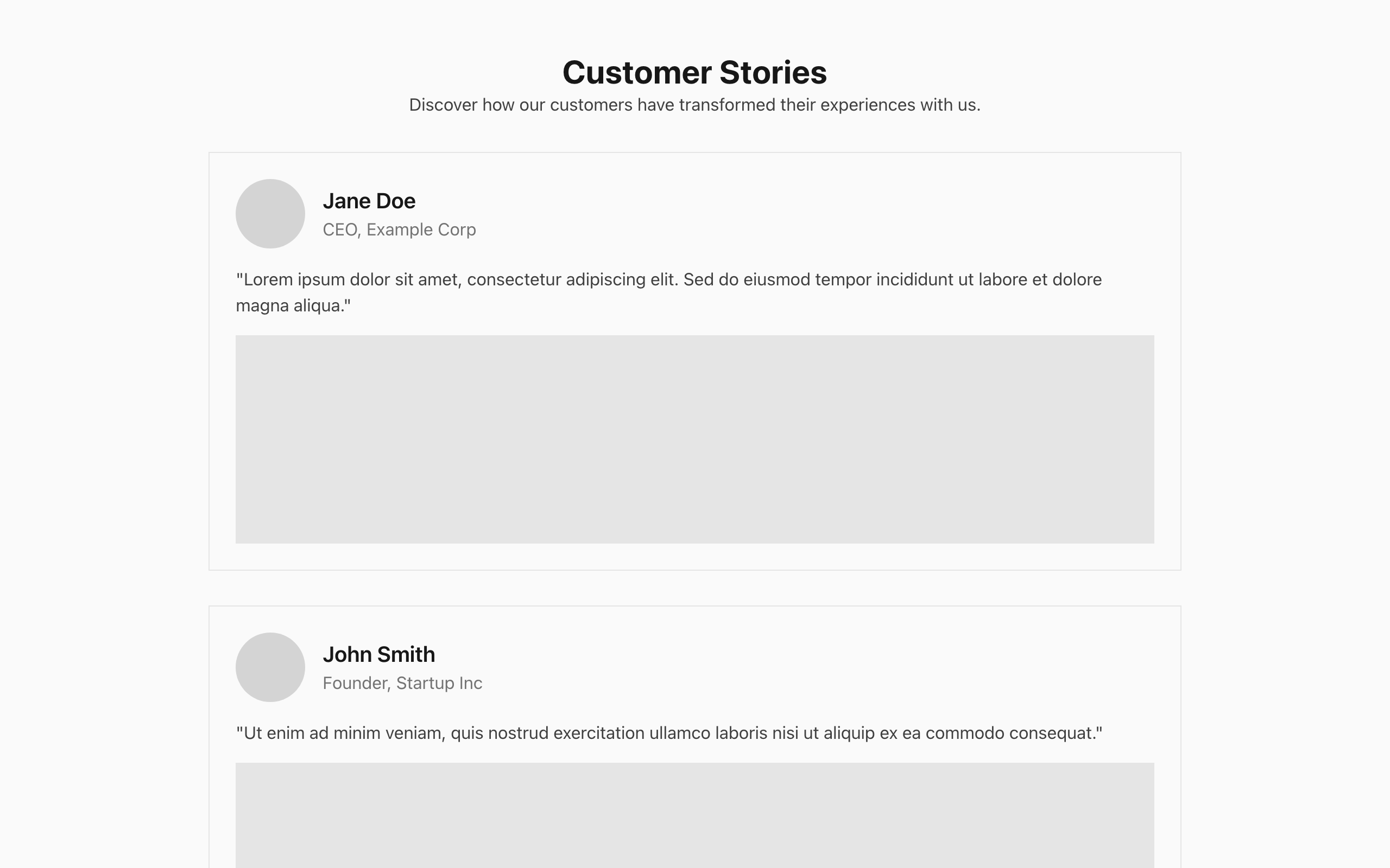 Wireframe example for Testimonials & Customer Stories Page